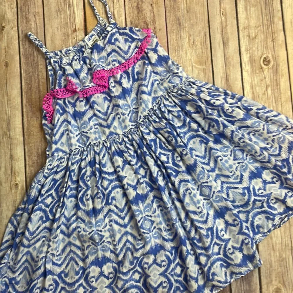 Oshkosh ikat pattern blue, white and pink toddler sun dress - 4T